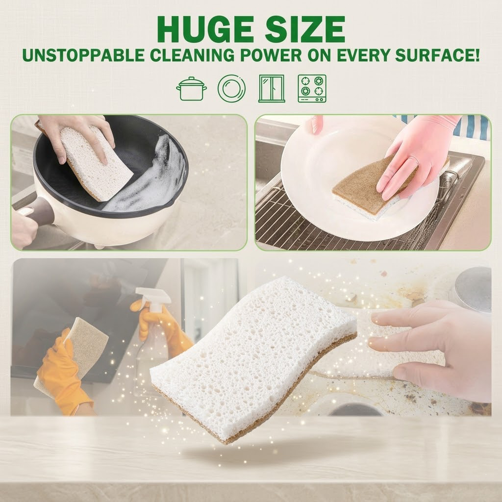 Polishpops® Premium Natural Cellulose Sponges - Large Non-Scratch Dish Scrubber for Non-Stick Pans and Kitchen Surfaces