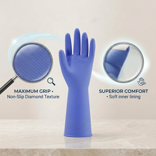 Polishpops® 4 Pairs Rubber Kitchen Dishwashing Gloves - Colorful Reusable Household Cleaning Gloves, Flexible, Durable & Non-Slip Grip