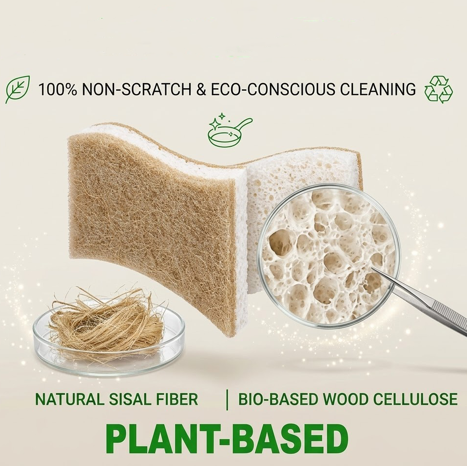 Polishpops® Premium Natural Cellulose Sponges - Large Non-Scratch Dish Scrubber for Non-Stick Pans and Kitchen Surfaces