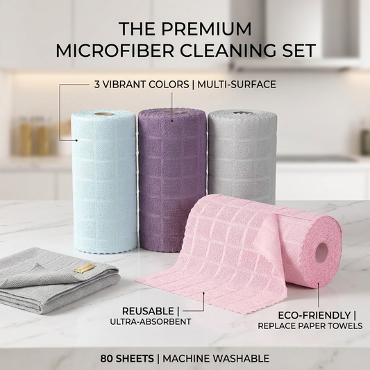 Polishpops® Reusable Microfiber Cleaning Towels (80 Count Roll) - Ultra Absorbent & Lint-Free Washable Rags, Multi-Purpose Tear-Off Dish Cloths for Household Deep Cleaning