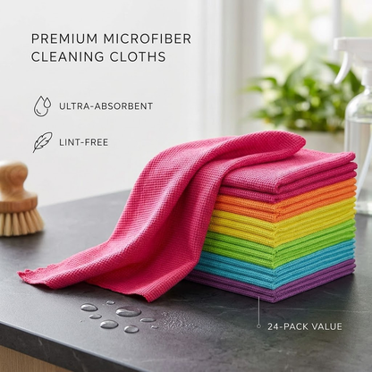 Cerunavo® 24-Pack Premium Microfiber Cleaning Cloths - Highly Absorbent & Lint-Free Reusable Towels for Home Cleaning