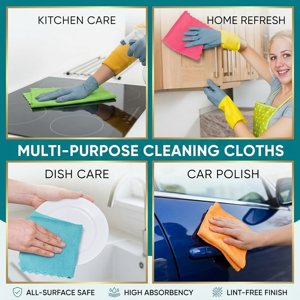Cerunavo® 24-Pack Premium Microfiber Cleaning Cloths - Highly Absorbent & Lint-Free Reusable Towels for Home Cleaning